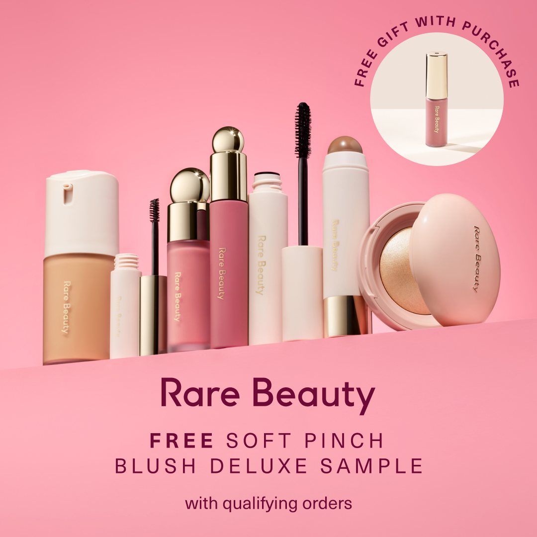 Rare Beauty ad: A free blush sample, circled in the picture.