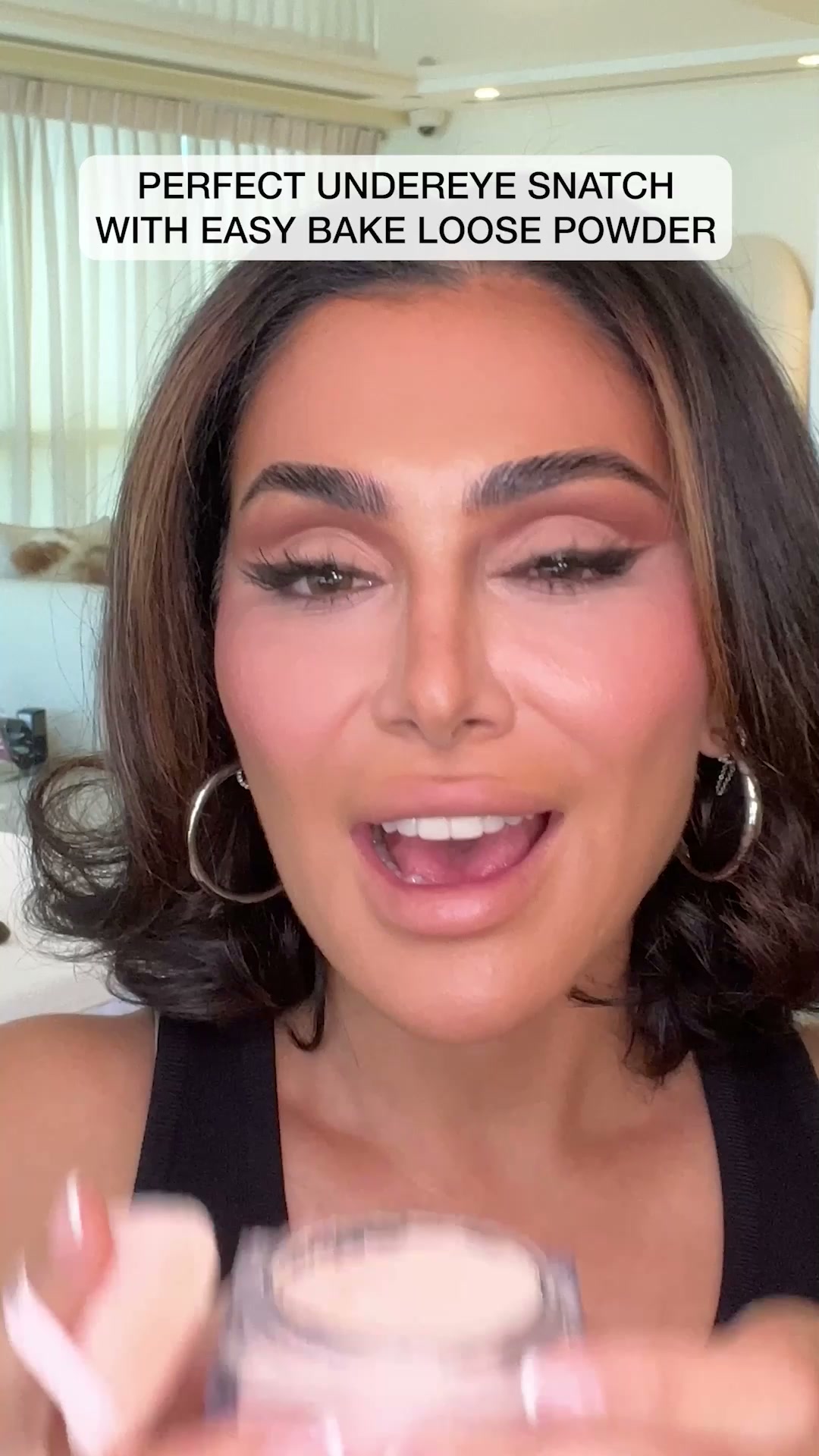 Huda Beauty ad: “Perfect undereye snatch”, talked through on camera.