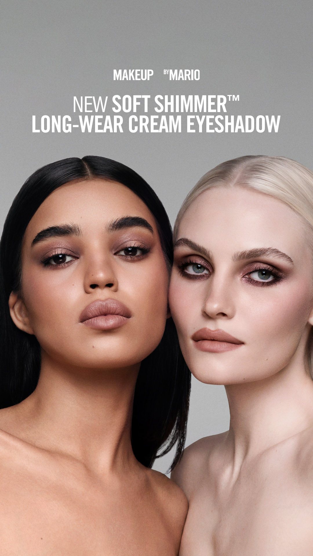 Makeup by Mario ad: A new cream shadow on two very different faces.